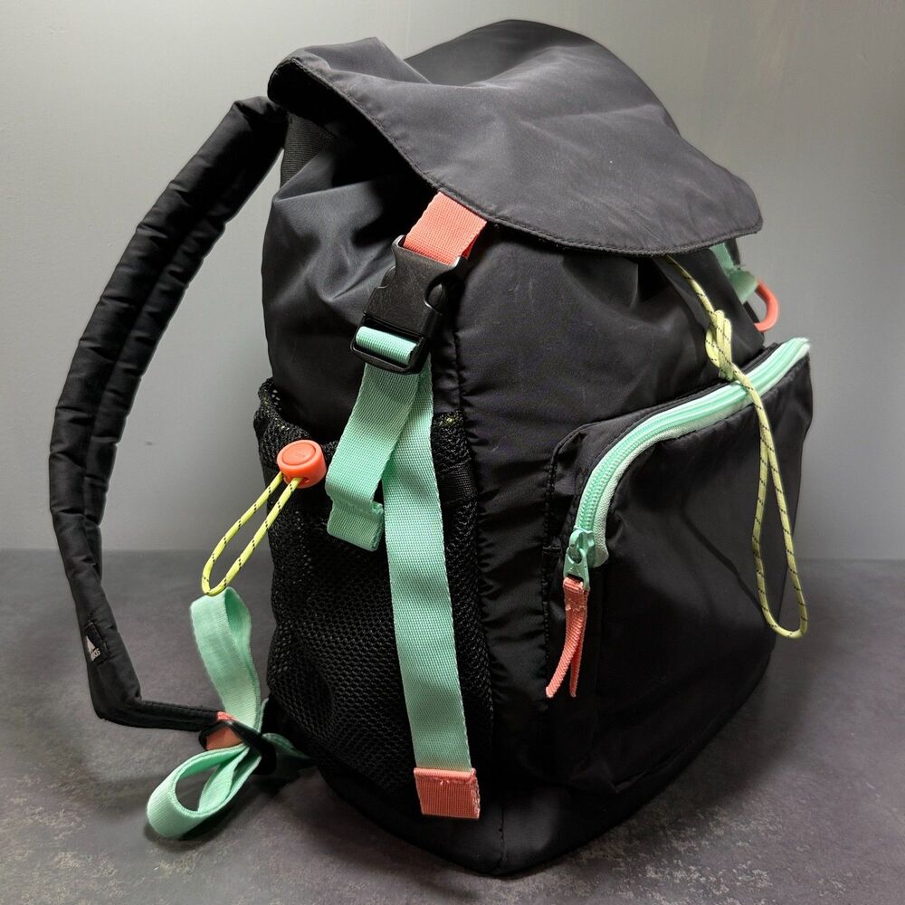 adidas Saturday Backpack Black Vivid Mint Coral Large Cinch School Gym Bag